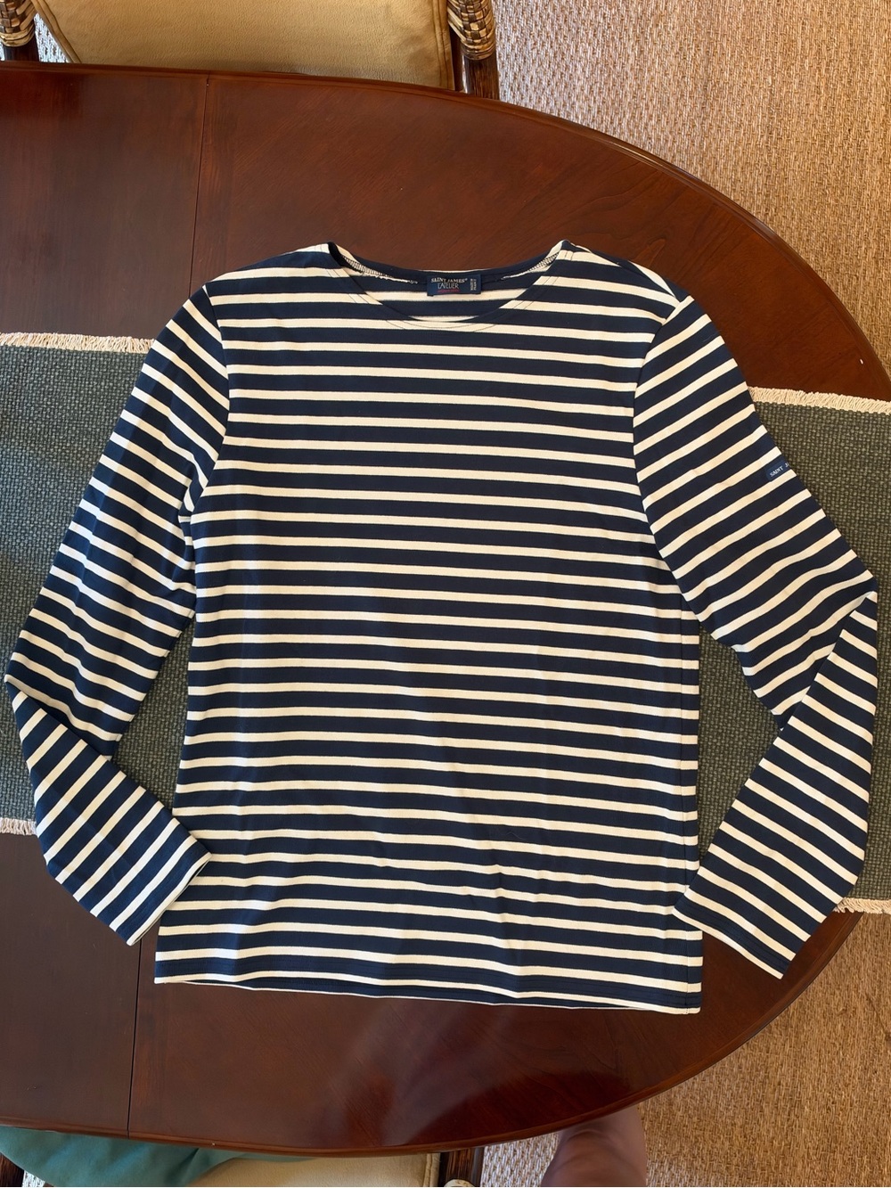 Saint James Classic Navy and White Striped Long-Sleeve Men's Shirt